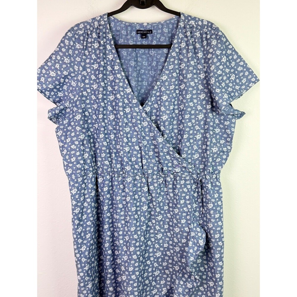 J.Crew Mercantile XXL Blue Floral Faux Wrap Dress Ruffle Cottagecore Feminine - Picture 3 of 10